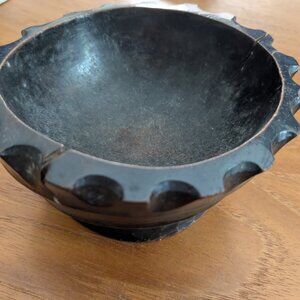 Vintage Treen Wooden Bowl - Possible Salt Cellar w/ Castellated Cog Rim